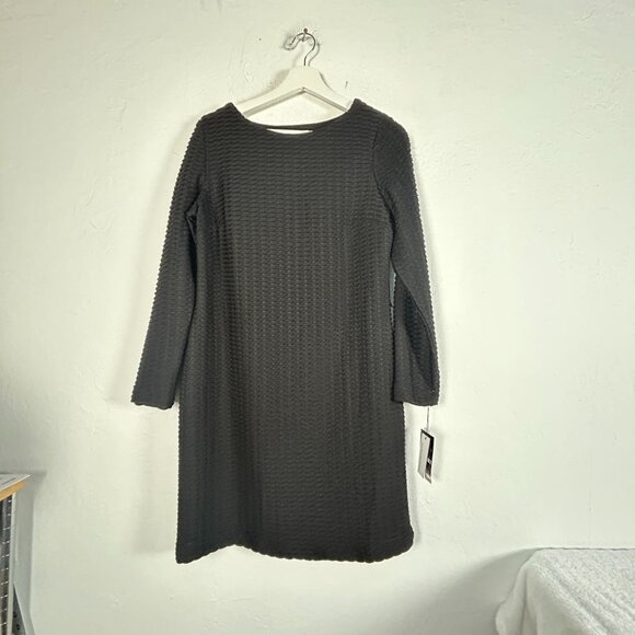 Sandra Darren Women's Black Textured Long Sleeve Mini Dress Size 12P Lined New - Picture 1 of 8